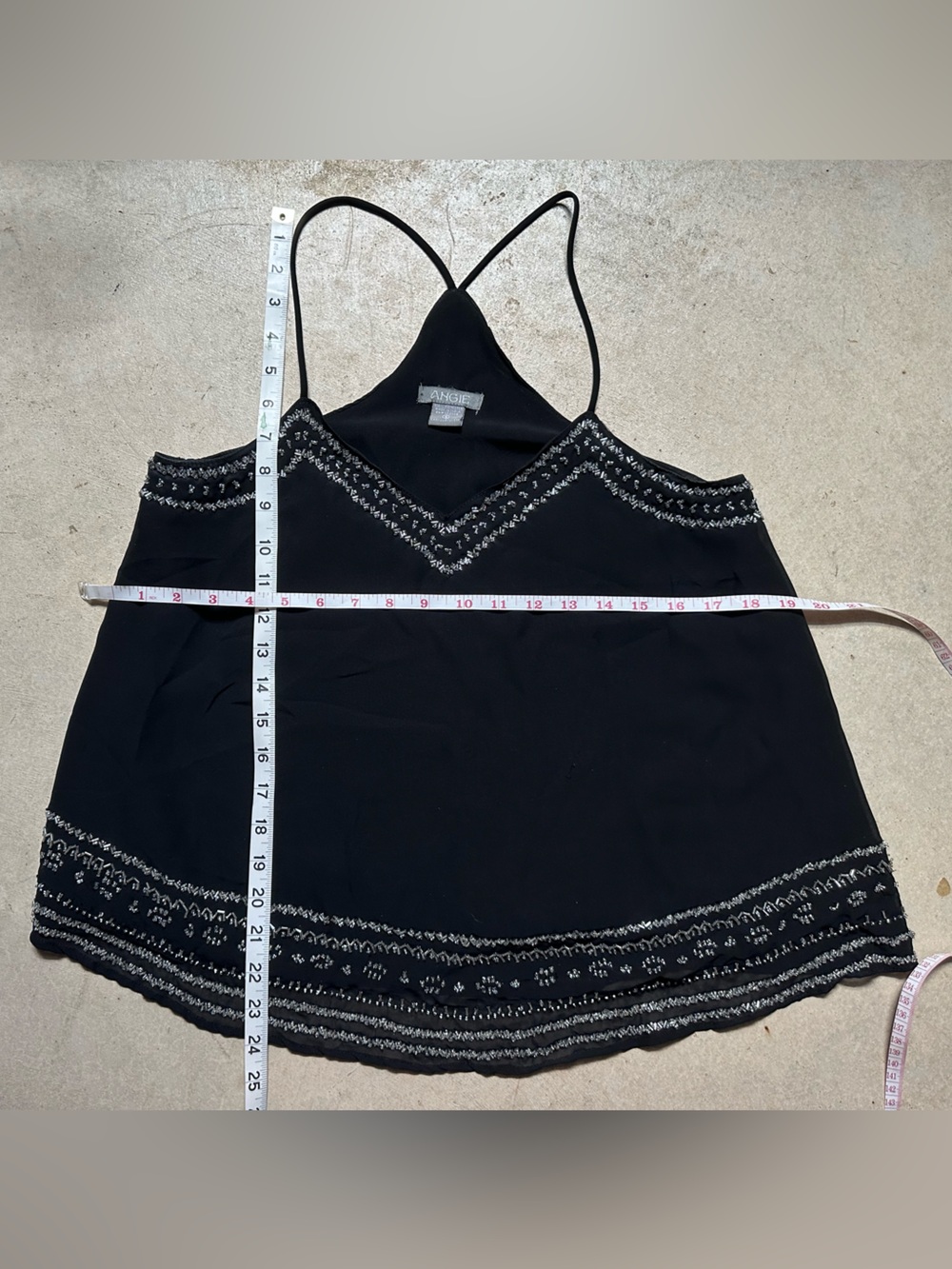 Angie Black Spaghetti Strap BeadedTank Double Lined Sheer Lightweight Festival - Picture 7 of 8